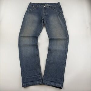 Y2K Green Light Jeans Mens 52 Blue Made in Italy Graphic Back Denim Zip Up